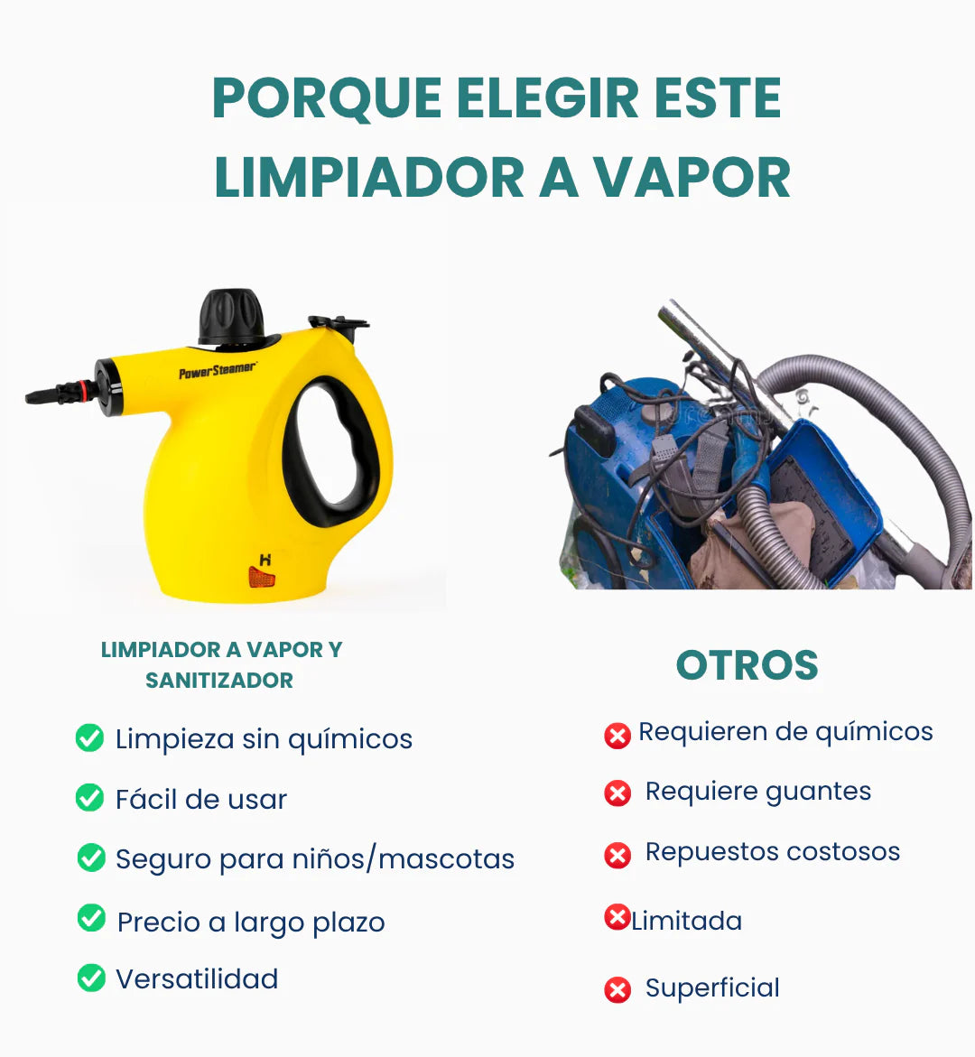 Limpieza profunda y sin químicos en solo minutos, con la potencia del vapor.