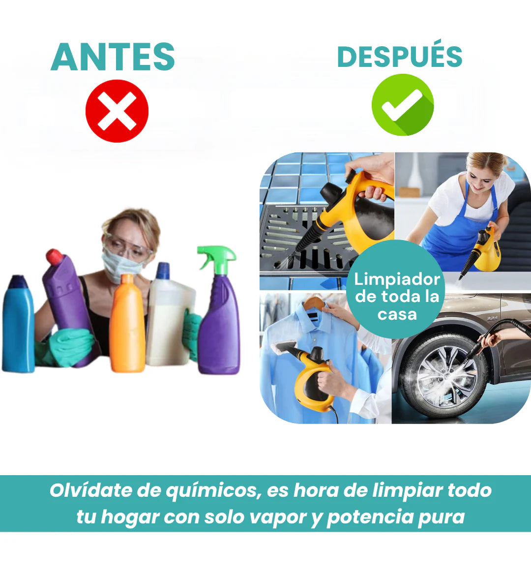 Limpieza profunda y sin químicos en solo minutos, con la potencia del vapor.